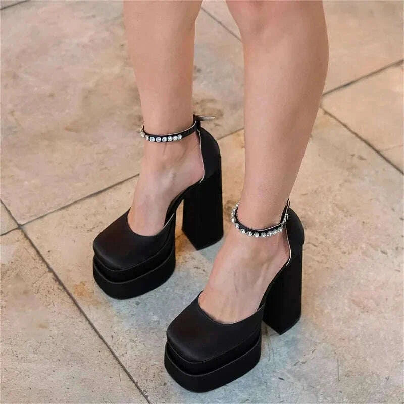 2025 Spring Platform Women Mary Jane Shoes Fashion Crystal Bukle Sexy High Heel Wedding Party Shoes