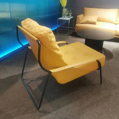 A Italian design living room chair modern metal iron saddle leather armchair Hotel bedroom leisure lounge chair