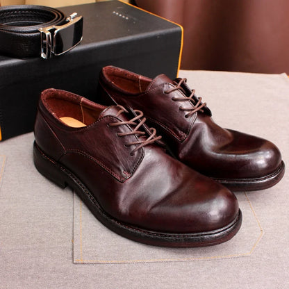 Men's Handmade Goodyear Sewn Derby Formal Shoes Soft Genuine Leather round Toe Comfortable Non-Slip Casual Shoes