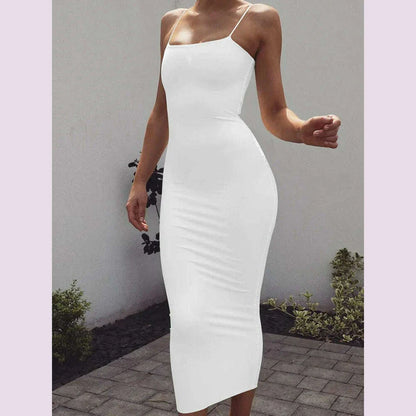2025 New Spring Summer Women's High Elastic Sleeveless Backless Dress Long Sling Dresses Club Sexy Suspender Dress