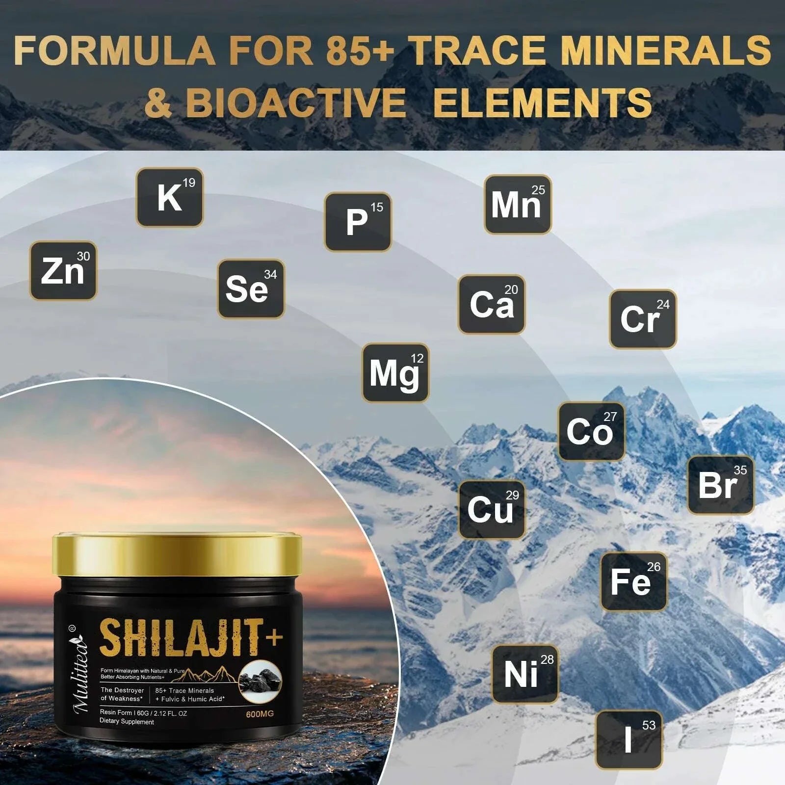 Mulittea 100% Pure shilajits with 85+ Trace Minerals & Fulvic Acid Support Immune and Metabolic Health Brain Focus and Memory