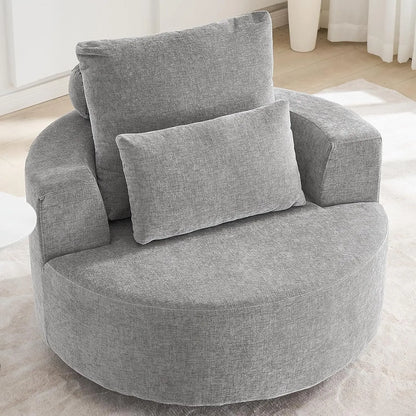Furnimart Oversized Barrel Accent Chair, 360° Swivel Round Upholstered Sofa, Chenille High-Resilience Sponge, No Assembly Wide S