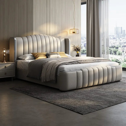 Design Simple Italian Type Bed Cowhide Luxurious Standing Sleeping Bed Double Wedding Camas De Matrimonio Dormitorio Furnitures
