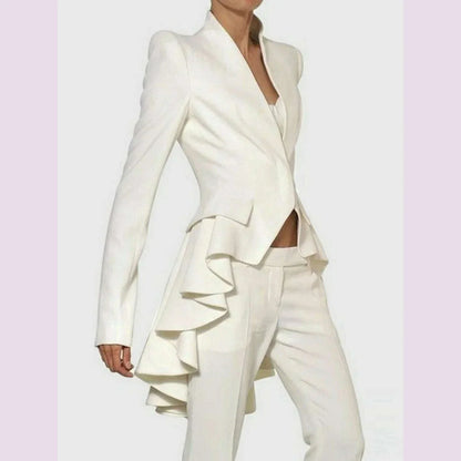 Chic Blazer Woman Spring Autumn Long Sleeve Stand Collar Solid Coat Slim Ruffle Casual Jackets Vintage Tailed Blazers Outwears