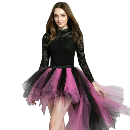 MisShow Rainbow High Low Skirts Tie Dye Tulle Tutu Skirt Bustle Petticoat Clubwear Fancy Dance Carnival Dress