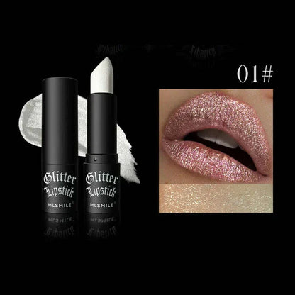 6Colors Glitter Lipstick Waterproof Long Lasting Diamond Pearlescent Metallic Lipstick Black Lipgloss Women Lips Makeup Cosmetic