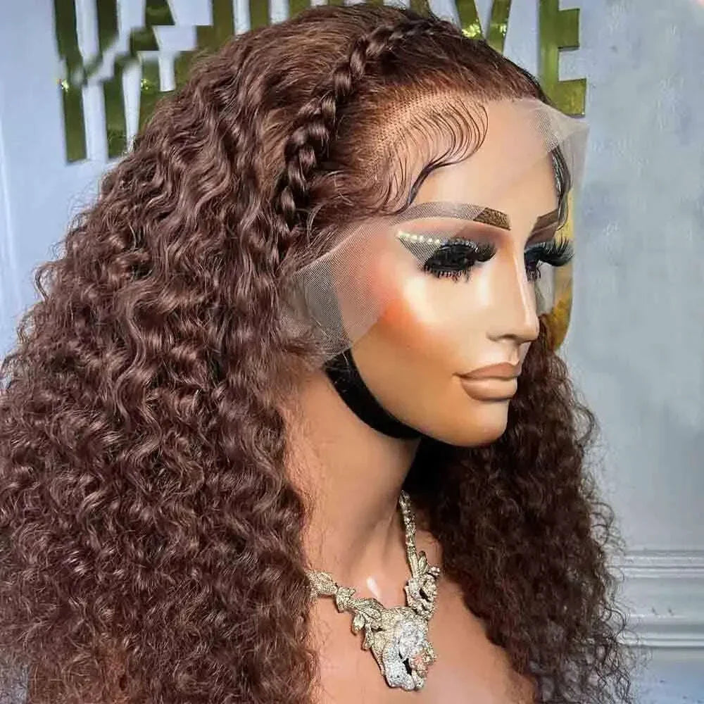 26 inch 180Density Soft Long Kinky Curly Lace Front Wig Brown For Women With BabyHair Preplucked Natural Hairline