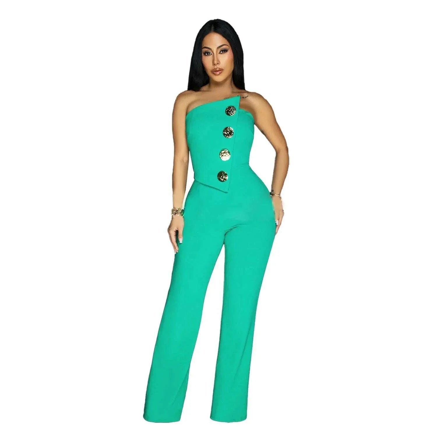 2025 Hot Style Fashion Buttons Women Jumpsuits Sexy Strapless Sleeveless Summer Casual Holidays Rompers Party Clothing