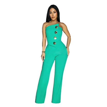 2025 Hot Style Fashion Buttons Women Jumpsuits Sexy Strapless Sleeveless Summer Casual Holidays Rompers Party Clothing