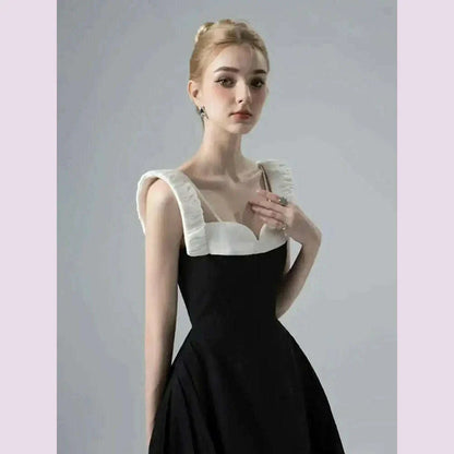 DEAT Elegant Dress Contrast Color Wide Slip Sleeveless A-line Backless Women's Evening Dress 2025 Spring New Fashion 13DB4369