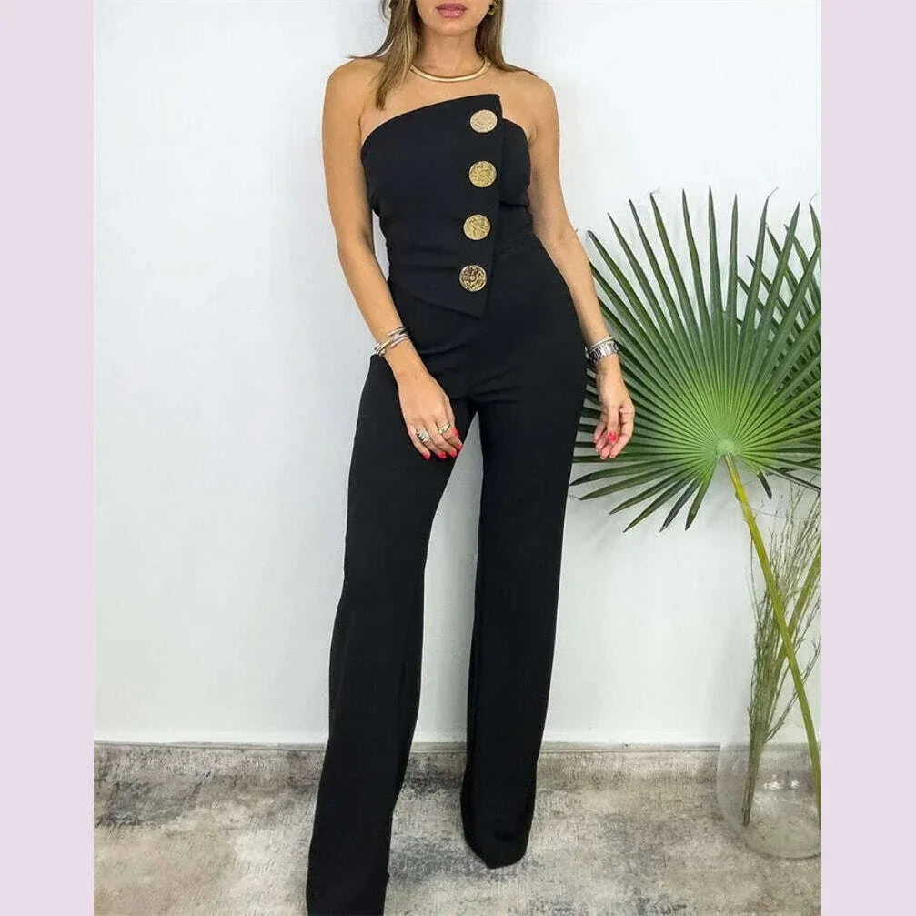 Women's Elegant Sexy Button Sleeveless Strapless Irregular Jumpsuits 2025 Wide Leg Outfits Night Club Streetwear One Piece