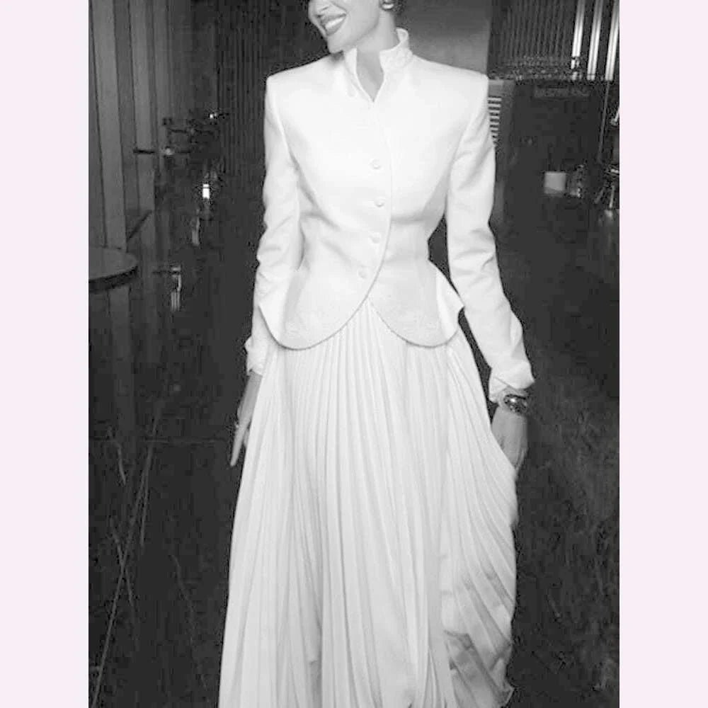 TWOTWINSTYLE Solid Two Piece Set For Women Stand Collar Long Sleeve Spliced Button Tops High Waist Skirt Chic Set Female Fashion