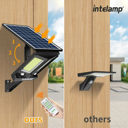 intelamp Solar Light Outdoor, Solar Motion Sensor Flood Security Lights with Remote Control Powered Outdoor Wall Light Solar Dus