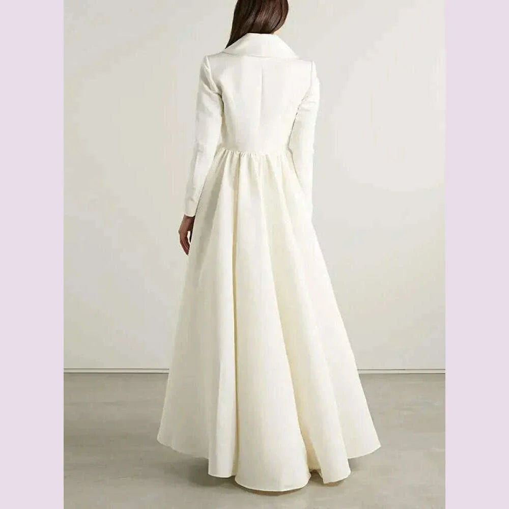 Beautyblue High-Low Wrap Blazer Top White Women's V-Neck Coats New Fashion Solid Color Falbala Pleated Elegant Chic Clothing