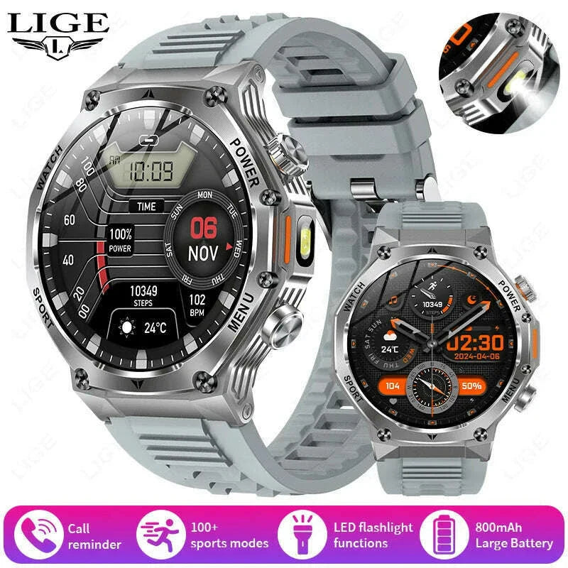 LIGE New Smart Watch Men 800mAh Ultra Long Battery Life Waterproof Outdoor Sport Watches Bluetooth Call Military Smartwatch 2025