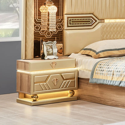 Design King Size Double Leather Bed Suite Master Room Full Set Luxury Wooden 5 Piece Home Furniture Bedroom Sets