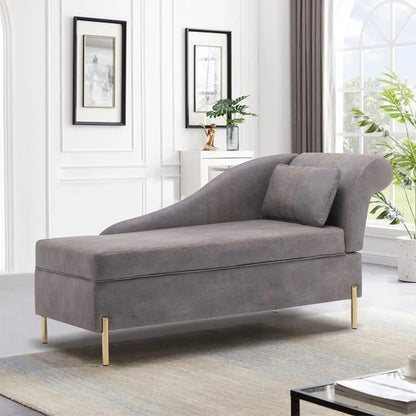 Chaise Lounge with Storage, Modern Upholstered Tufted Chaise Lounge Chair Indoor Faux Suede Sofa Recliner Couch for Be