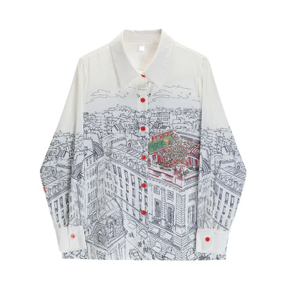 Women Shirt and Blouse Y2k Vintage Korean Style Harajuku Casual Elegant Chic Fashion Loose Long Sleeve Print Polo Shirt Top 2023