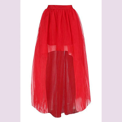 MisShow Gothic Women Hi-Lo Long Tulle Tutu Punk Skirt Elastic Waist High Low Mesh Net Halloween Cosplay Costume Maxi Skirts