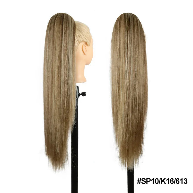 Julianna Synthetic Kanekalon Black Drawstring Water Wave Ponytail Extension Female Curly Wavy Clip In Ponytail Hair Extension