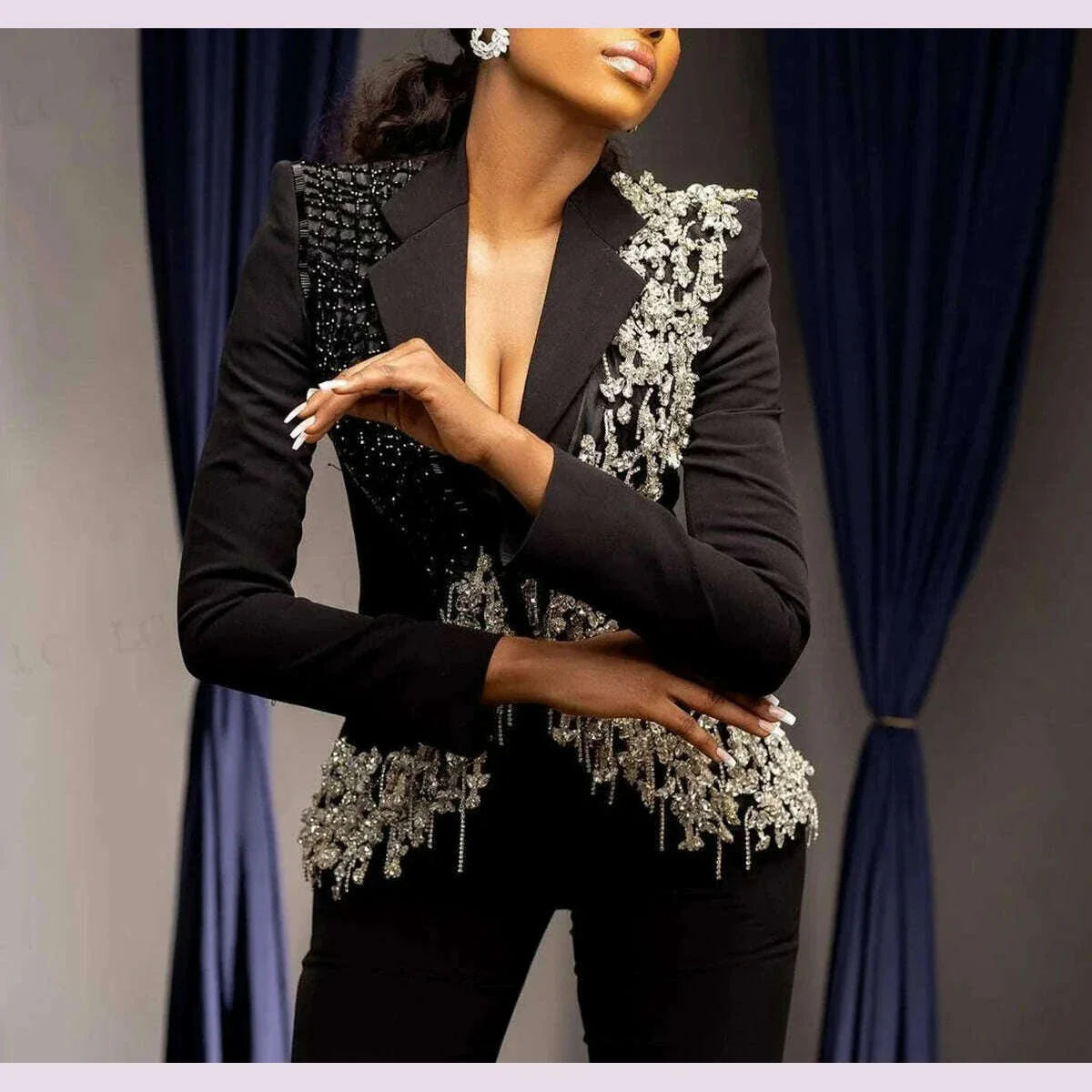 Luxury Crystal Tassel Women Blazer Suits 2 Pieces Customized Wedding Guest Mother Of The Bride Suits Evening Party Outfit