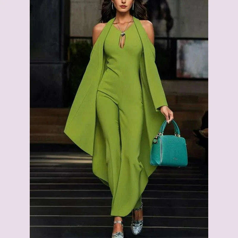 Modigirl 2025 Spring Jumpsuits Woman Elegant Cold Shoulder Batwing Sleeves Summer Green One Pieces Outfit Luxury Casual Jumpsuit