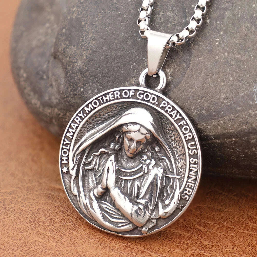 Trendy Design Virgin Mary Necklace Popular Charm Stainless Steel Holy Mary Mother Pendant Thanksgiving Vintage Religious Jewelry