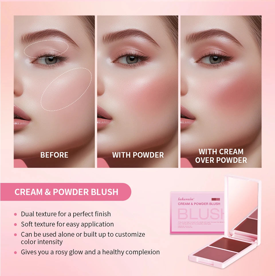 Cream&Powder Blush Palette Natural Long-lasting High Pigment  Blush Makeup Contour Powder Beauty Peach Pink Korean Makeup Blush