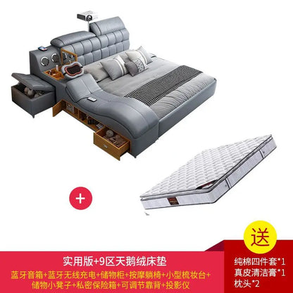 Intelligent massage tatami leather bed modern simple master bedroom storage double bed size apartment wedding bed