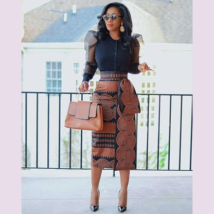 CM.YAYA Women Skirts Print High Waist Stretchy Bodycon Midi Skirt Ladies Vintage Fashion Streetwear 2024 Autumn Winter Elastic