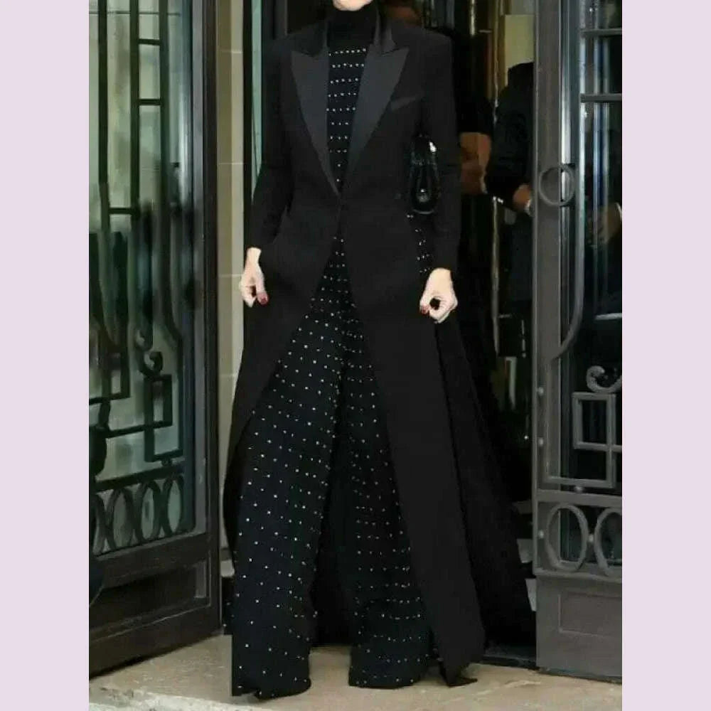 Missuoo Notched Collar Long Sleeves Slim Fit Long Coat for Urban Women Autumn Fashion Black Split-side Blazer Outerwears