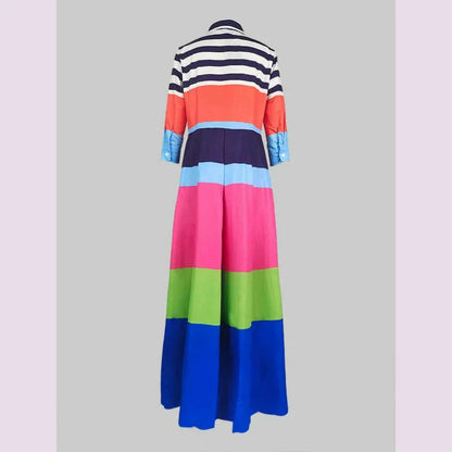Modigirl Women's Contrast Color Striped Shirt Dress 2024 Summer Autumn Casual  Pleated Dress Vacation Woman Dresses