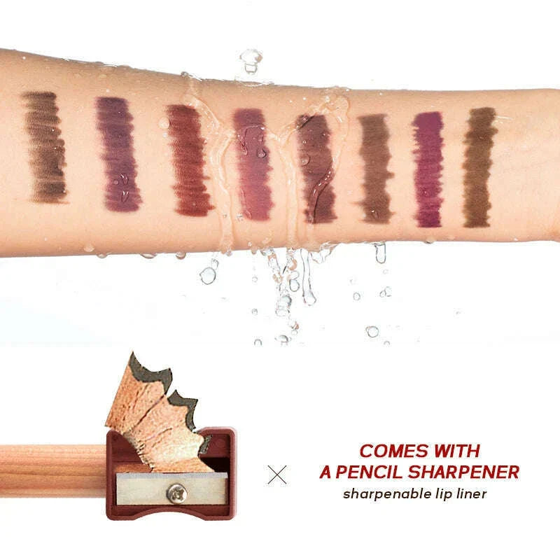 Nude Brown Lipliner Pen Wooden Matte Lip Liner Waterproof Lipstick Pencil Easy To Wear Non-stick Cup Lip Contouring Pen Cosmetic