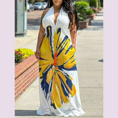 Wmstar Dresses Wholesale Deep V Neck Loose Casual Floral Print Fashion Street Wear New in Summer Long Dress Drop Shopping