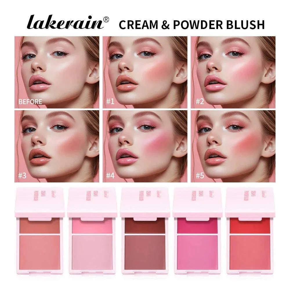 5Colors Cream & Powder Blush Matte Dewy Rosy Blush Makeup Pan Long-lasting Wearing High Pigment Natural Matte Blush Cosmtics