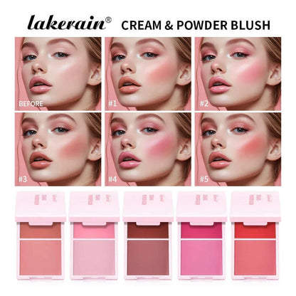 5Colors Cream & Powder Blush Matte Dewy Rosy Blush Makeup Pan Long-lasting Wearing High Pigment Natural Matte Blush Cosmtics