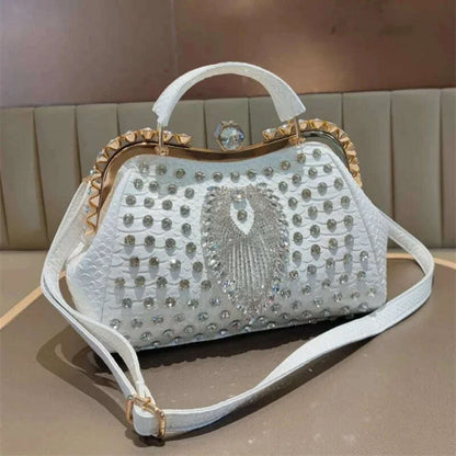 Spring rivet crystal horizontal large-capacity metal buckle handbag banquet dress versatile one-shoulder cross-body women's bag