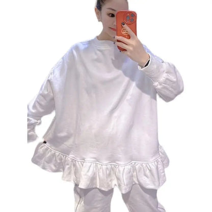 Women Clothing Oversized T Shirts Long Sleeve O-neck White Tees Sweet Ruffles Tops 2025 Ropa Mujer Casual Fashion Y2k Tshirt