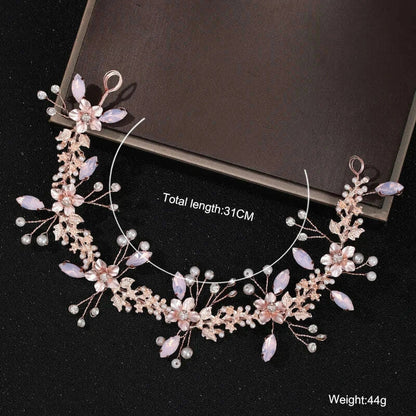 Bridal Hair Accessories Crystal Pearl Headband Tiara Rhinestone Leaf Headband Hairband For Women Elegant Princess Headwear