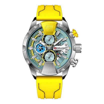 BORUSE Yellow Watches for Men Business Chronograph  Silicone Waterproof Quartz Wristwatch Reloj Hombre