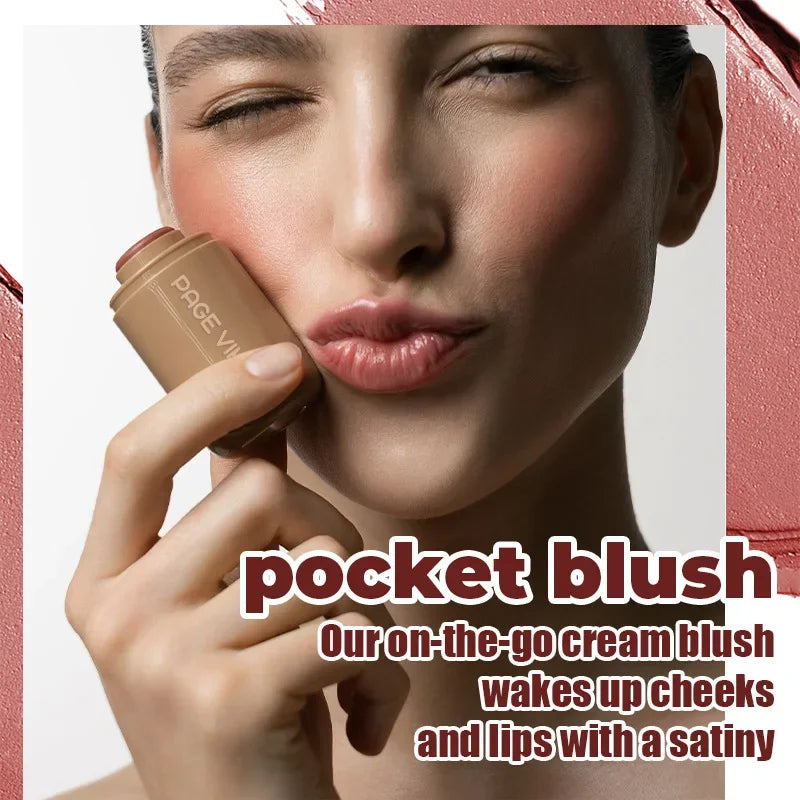 PAGE VINE Matte Blush Lips Cheeks 2-In-1 Highlighter Stick Longlasting Brightens Hydrating Natural Skin Creamy Blusher Makeup