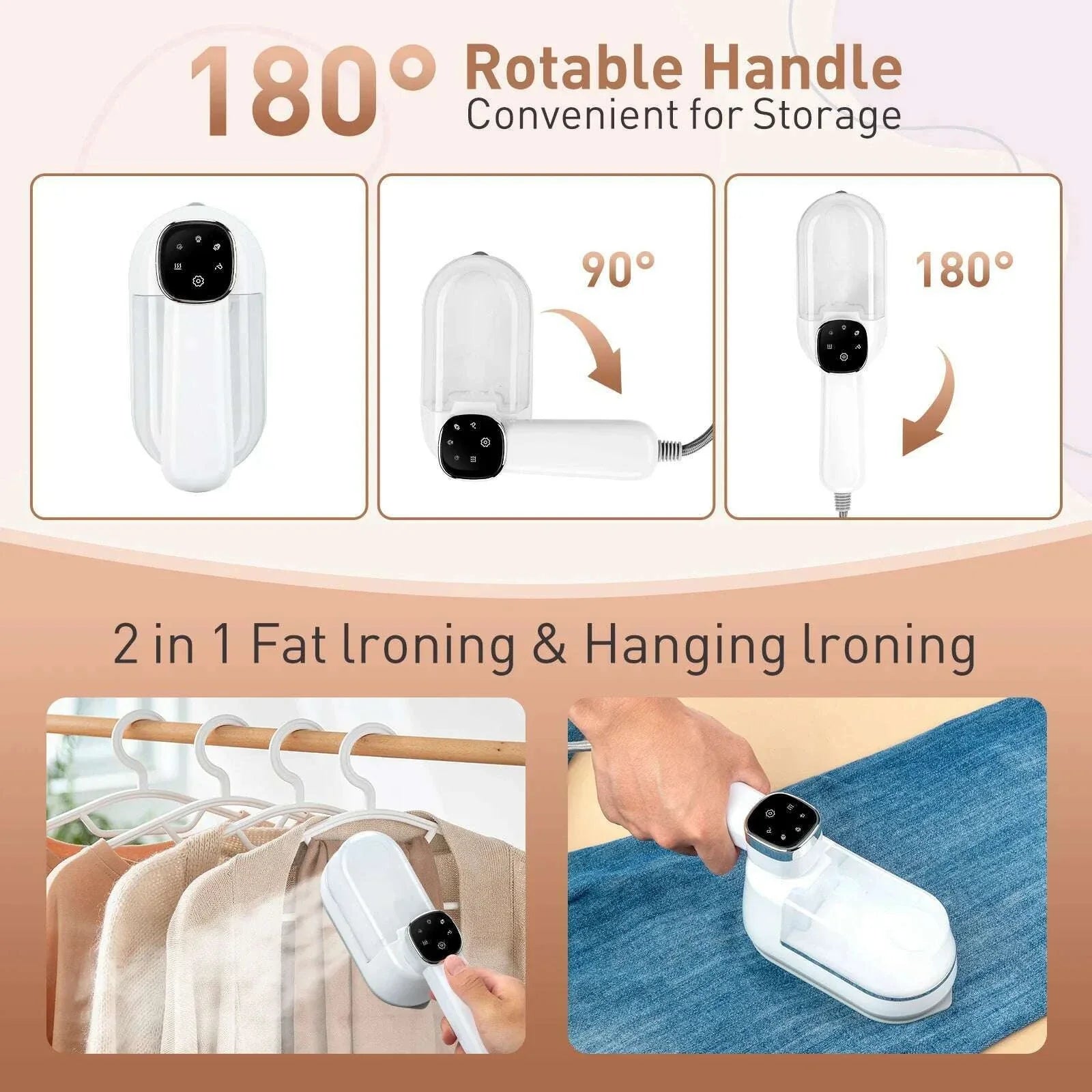 New Foldable LED Digital Display Steam Iron Portable Three-speed Adjustable Steamer 1500W High-power Home Travel Iron