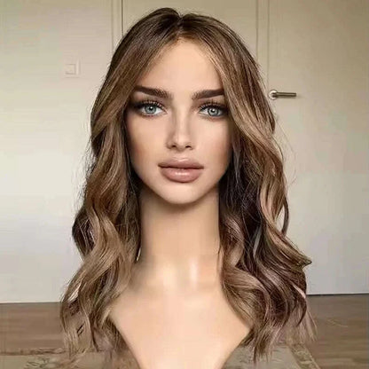 Premium European Synthetic Hair lace Top Jewish wig Brown caramel highlights colored lace front wig Hight Density For Women Use