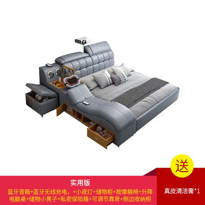 Intelligent massage tatami leather bed modern simple master bedroom storage double bed size apartment wedding bed