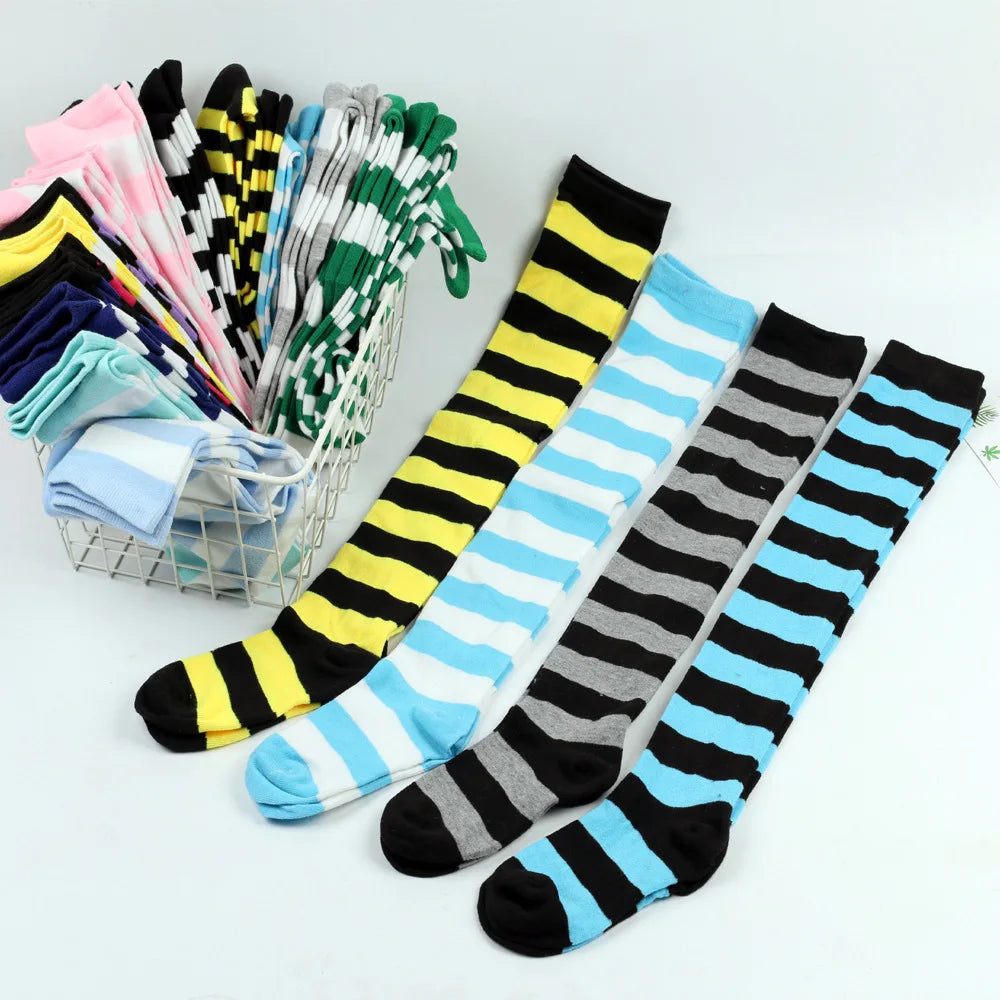 Wide Striped Stockings Women Over Knee High Long Socks Christmas Halloween Cosplay Anime Performance Party Gifts Socks Colorful