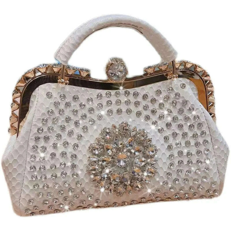 2023 New Luxury Fashion Diamonds Women&#39;s Handbags Leather Design Clip Rhinestone Bag Portable Tote Shoulder Messenger Bags