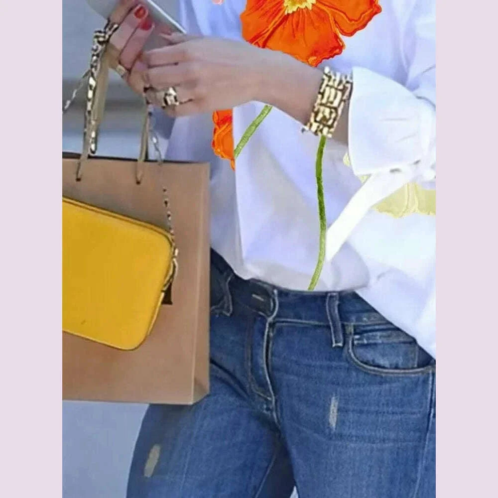Yeezzi Female Stylish Floral Printed Lapel Shirts 2025 New Spring Long Sleeves Loose Urban Casual Office Blouse Tops For Women