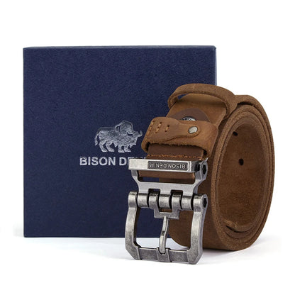 BISON DENIM Genuine Leather Belt For Men High Quality Buckle Jeans Casual Belts Vintage Business Cowboy Waistband Free Shipping