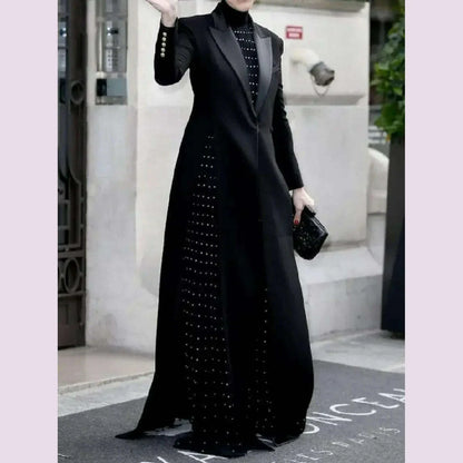 Missuoo Notched Collar Long Sleeves Slim Fit Long Coat for Urban Women Autumn Fashion Black Split-side Blazer Outerwears