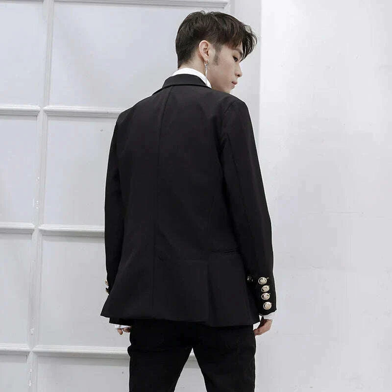 Spring And Summer New Black Personality Men's Jackets Singer Stage Suit Double Breasted Large Size Male Clothes Banquet Wedding